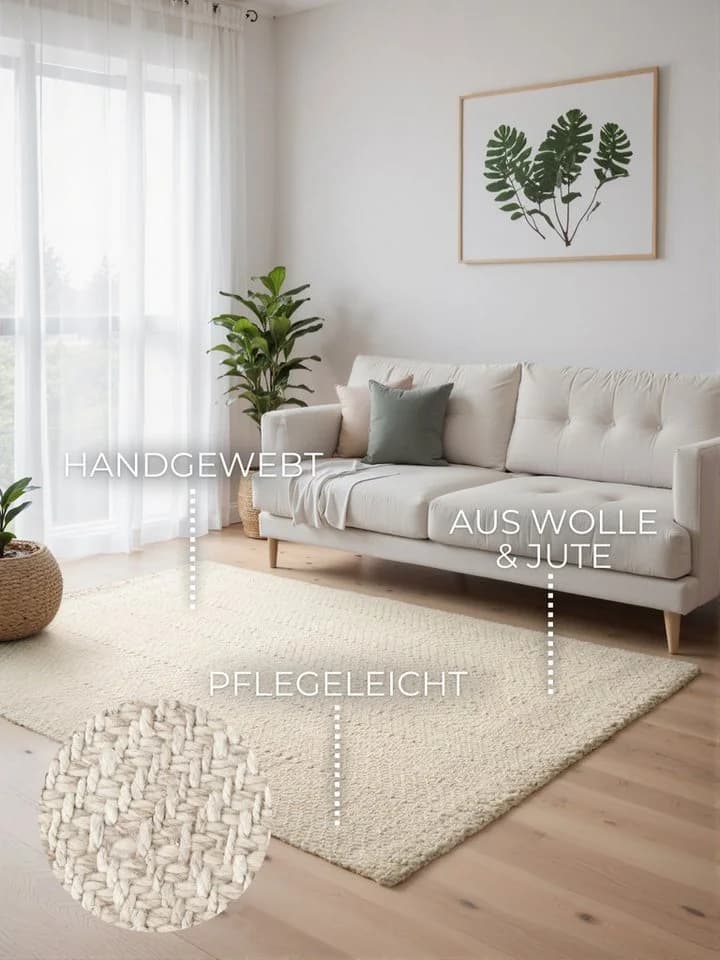 Wollteppich Majoli Elle Decoration Herringbone Natur Weiß - Bild 3