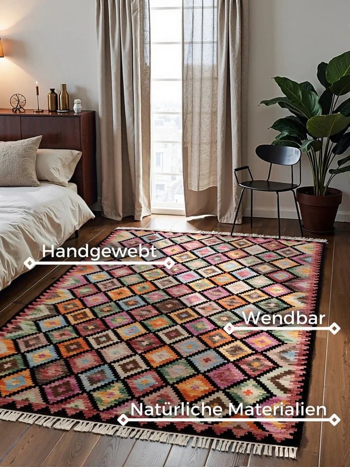 HANSE HOME Kelim Zara Teppich Schwarz Orientalisch Handgewebt - Bild 3