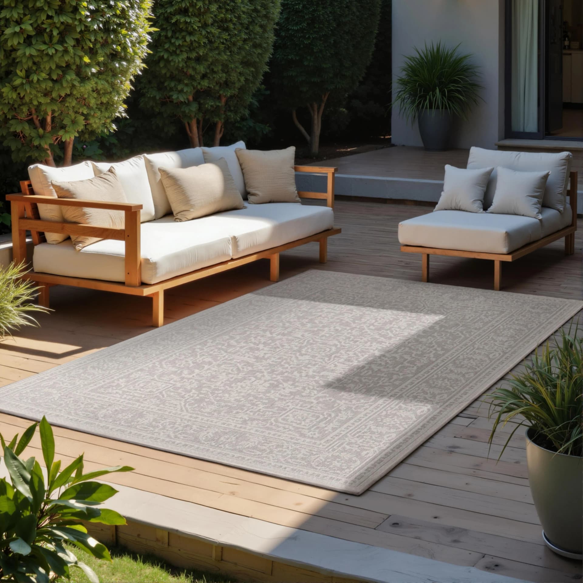 HANSE HOME Outdoorteppich Kona Grau/Weiß Wendeteppich