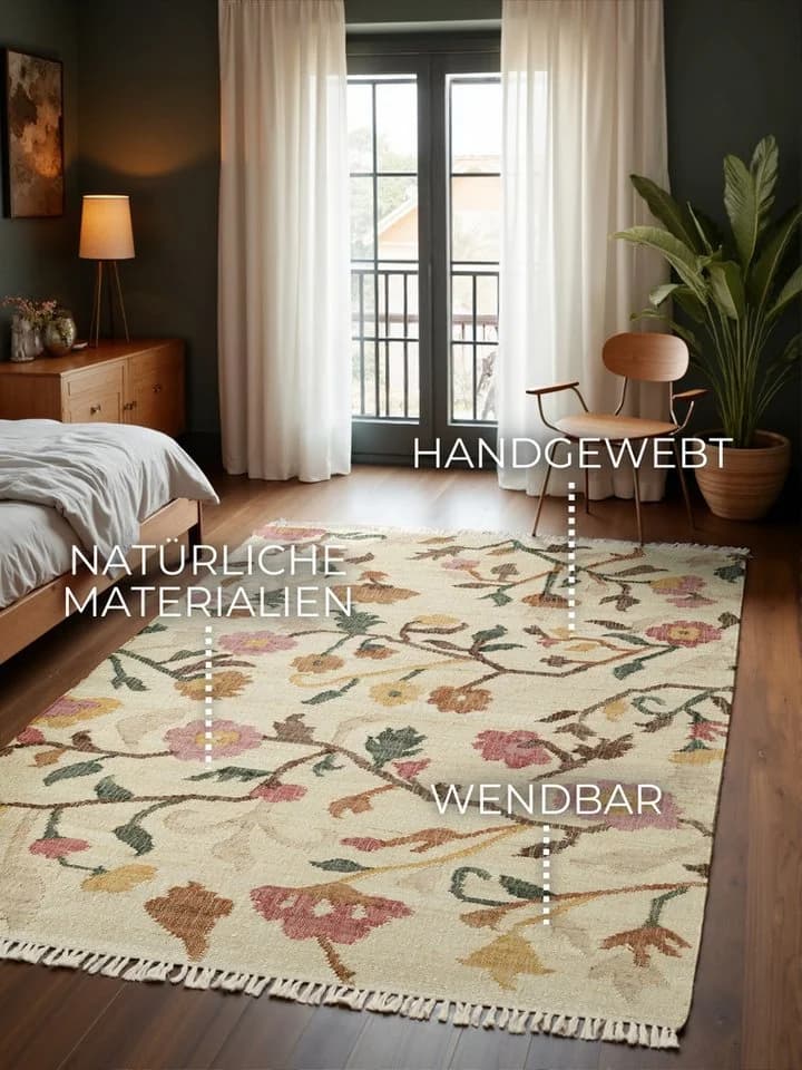 ELLE DECORATION Kelim Violette Teppich Creme Multifarben Handgewebt