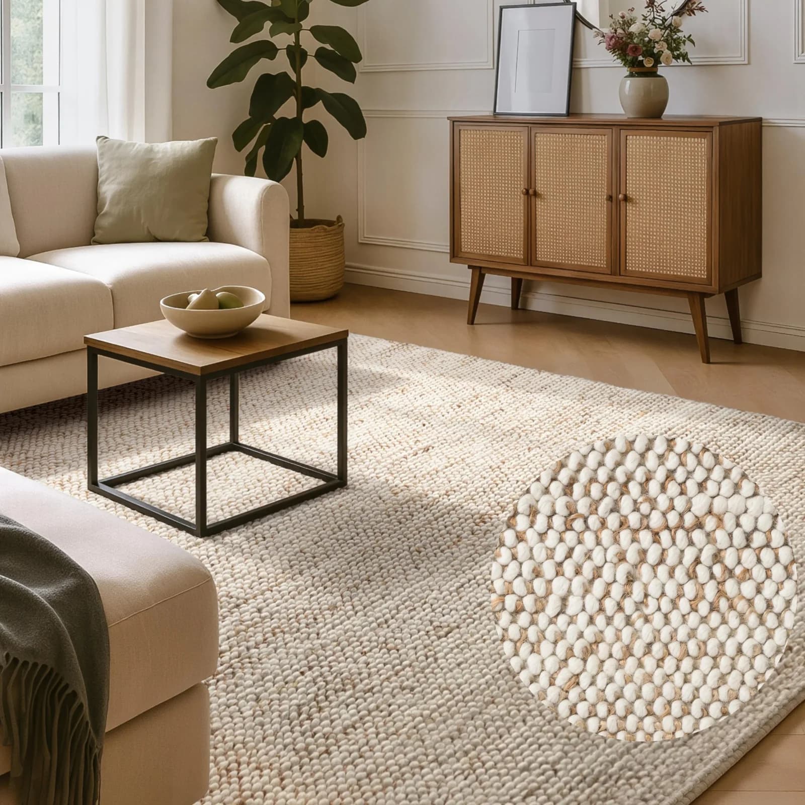 Villeroy & Boch Teppich Peas Creme Beige 160x230 cm Wolle Jute Baumwolle