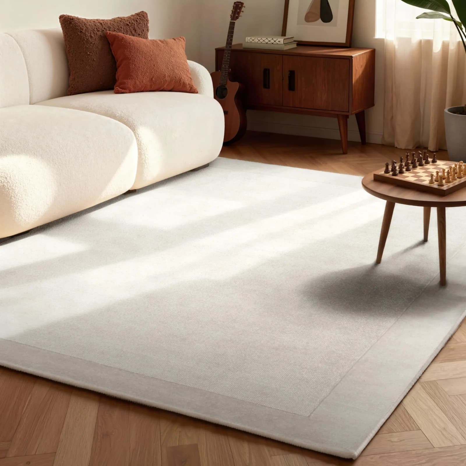 Villeroy & Boch Wollteppich Kari Natur Creme Bordüre Einfarbig