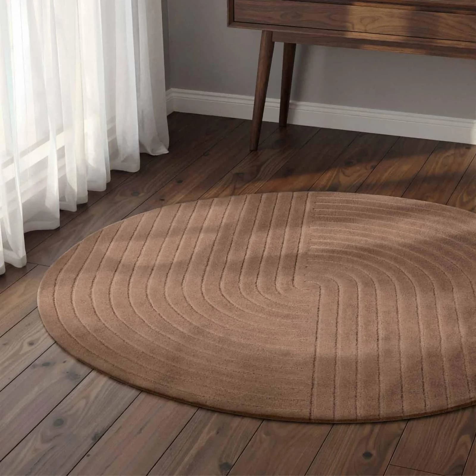 Wollteppich Arcora Beige Geometrisches Linien Wellendesign