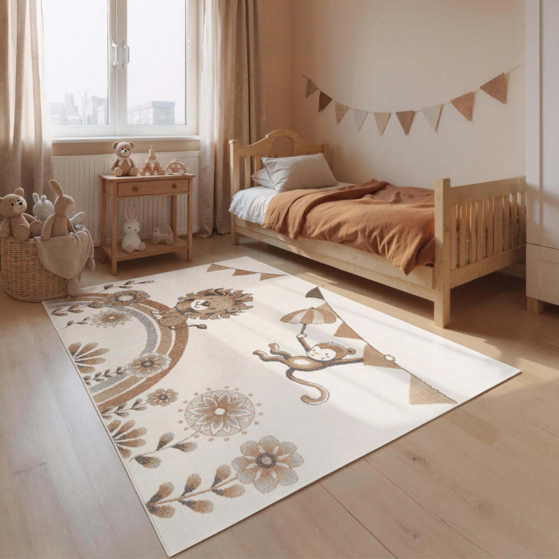 Villeroy & Boch Kinderteppich Löwenmotiv Beige/Bunt Boho