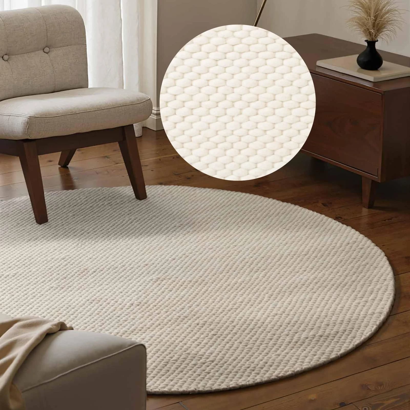 Wollteppich ELLE DECORATION "Beans" Uni-Creme-Natur Handgewebt