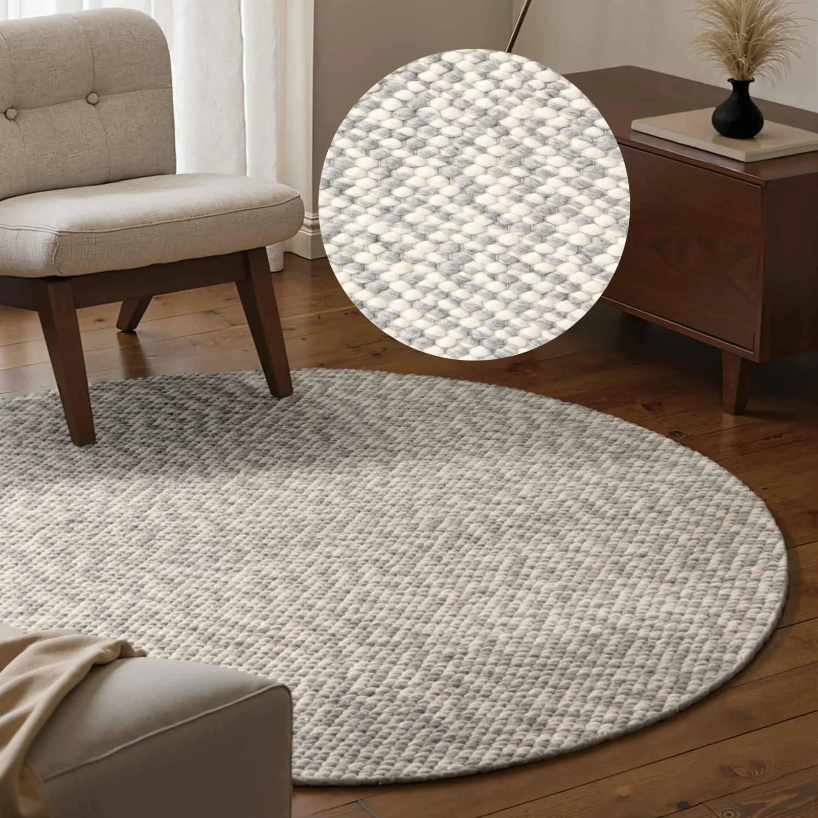 Wollteppich ELLE DECORATION "Beans" Meliert-Grau Natur
