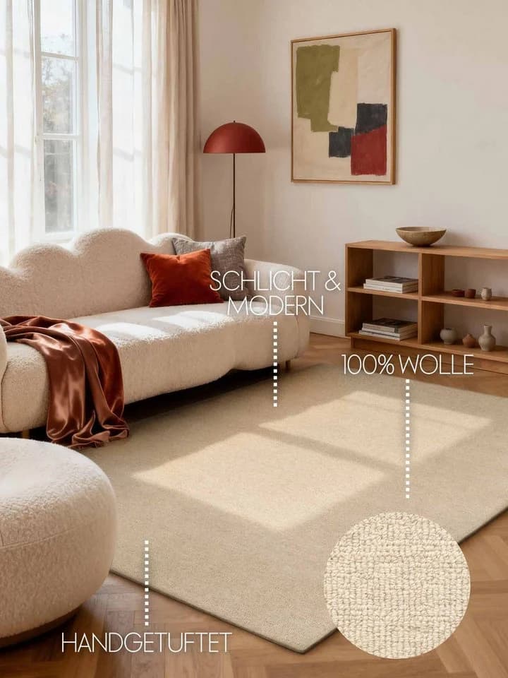 Wollteppich ELLE DECORATION Knots Hellbeige Handgetuftet - Bild 3