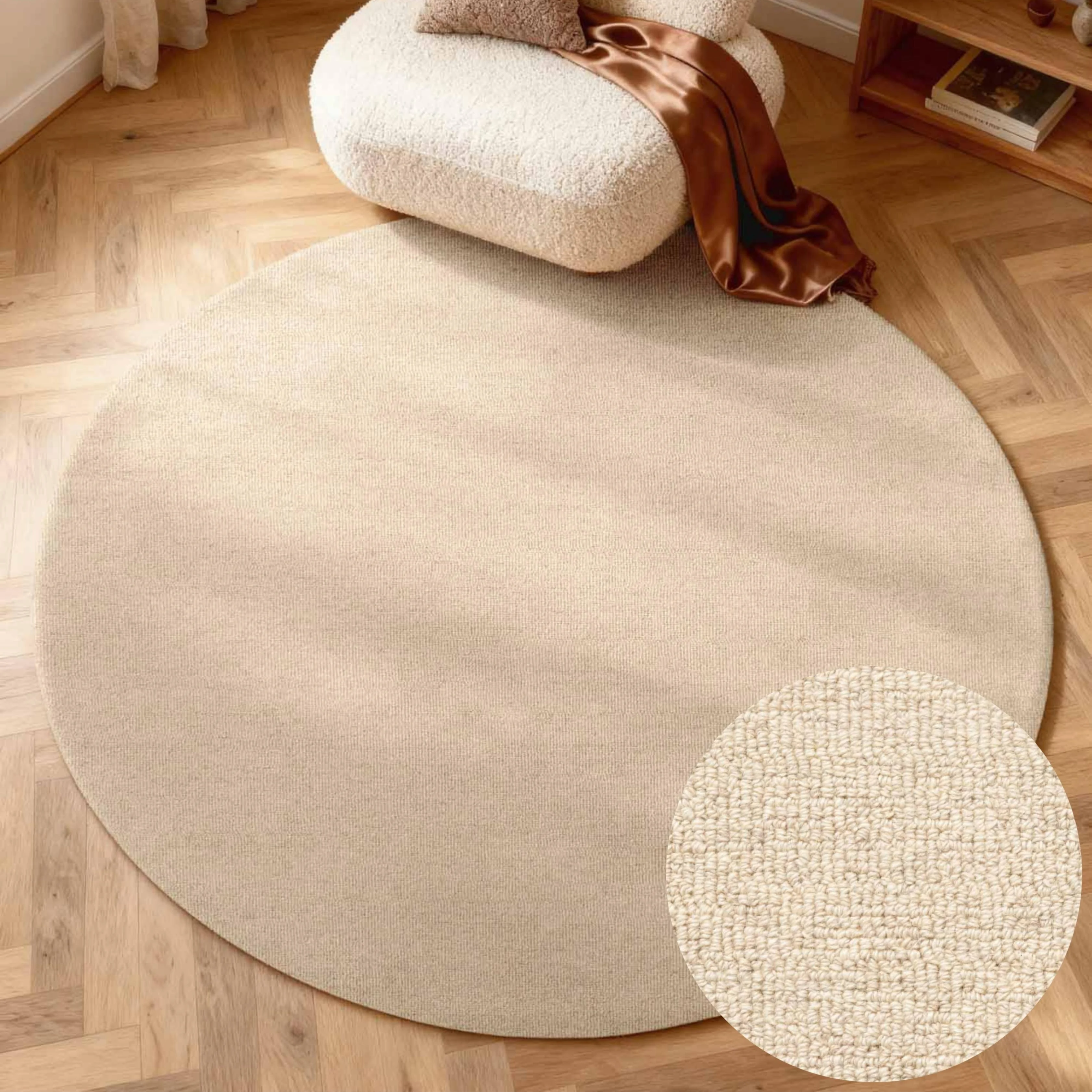 ELLE DECORATION Wollteppich Knots Hellbeige Handgetuftet
