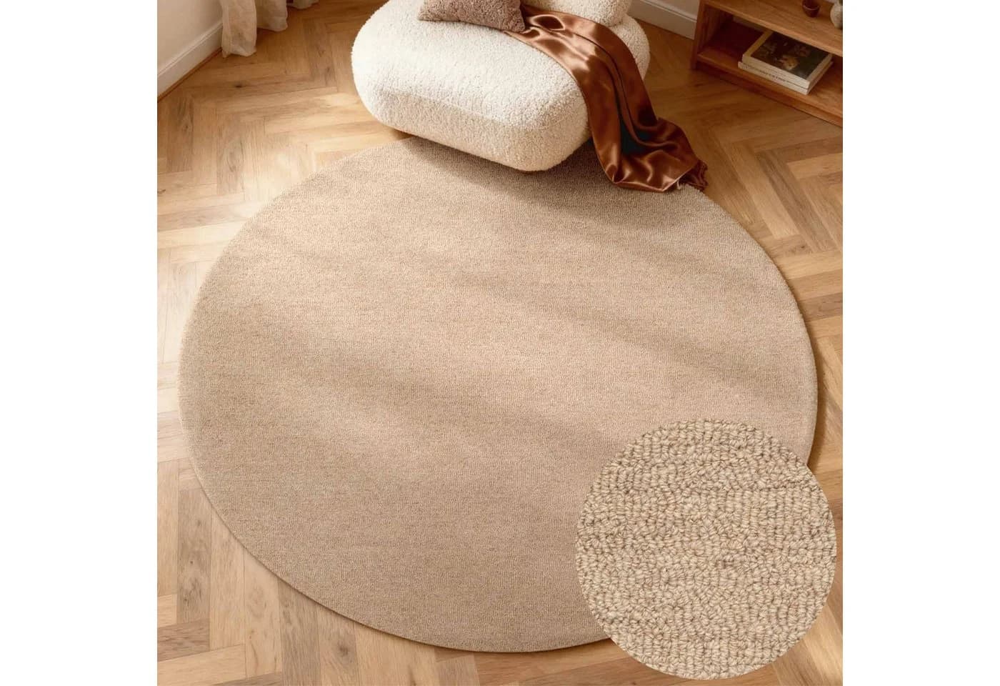 Wollteppich ELLE DECORATION Knots Beige Bouclé Design - Bild 2