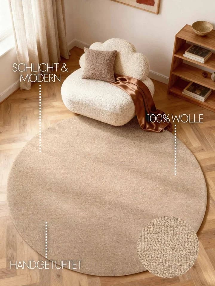 Wollteppich ELLE DECORATION Knots Beige Bouclé Design - Bild 3