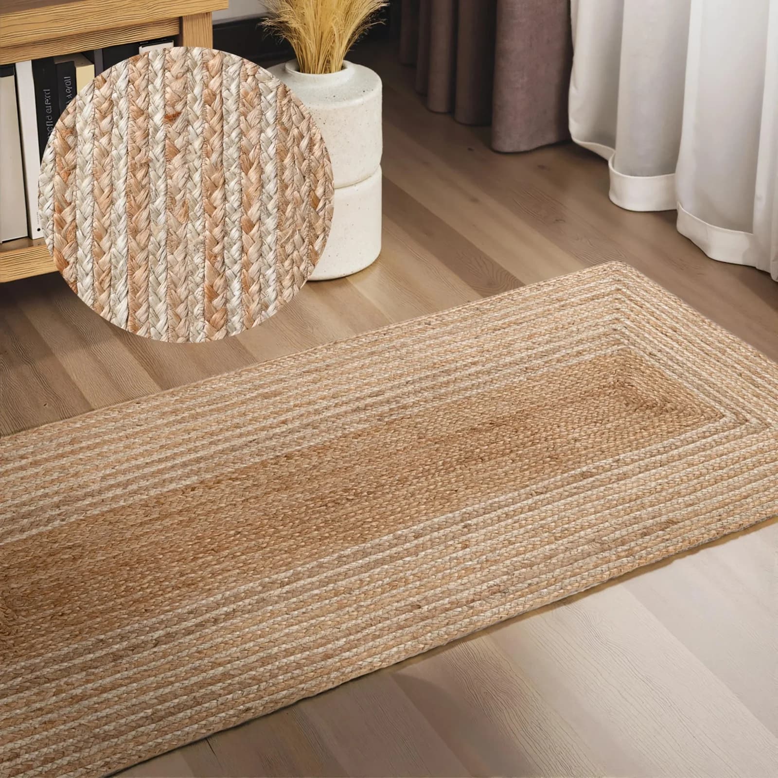 HANSE HOME Juno Line Juteteppich Bordüre Natur Weiß Gold