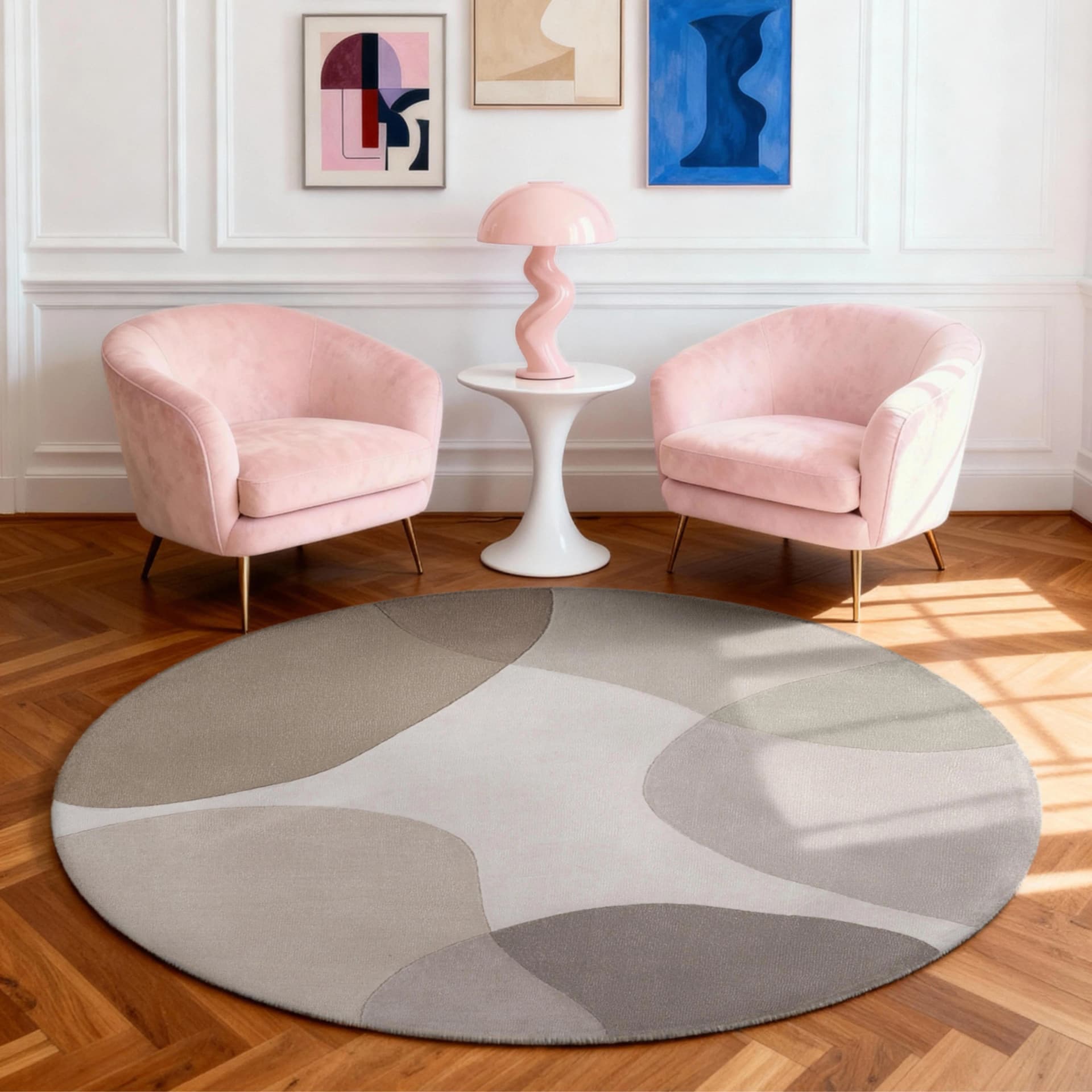 TED BAKER Wollteppich Clarissa Grau Beige Geometrisch