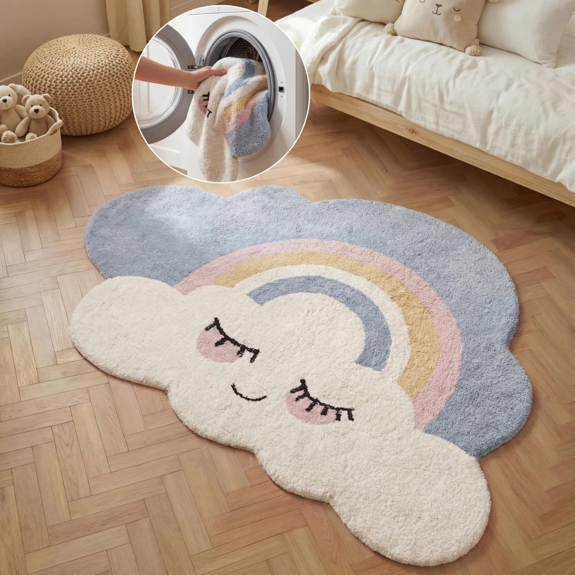Hanse Home Kinderteppich Nappi Creme Multifarben Wolkenmotiv