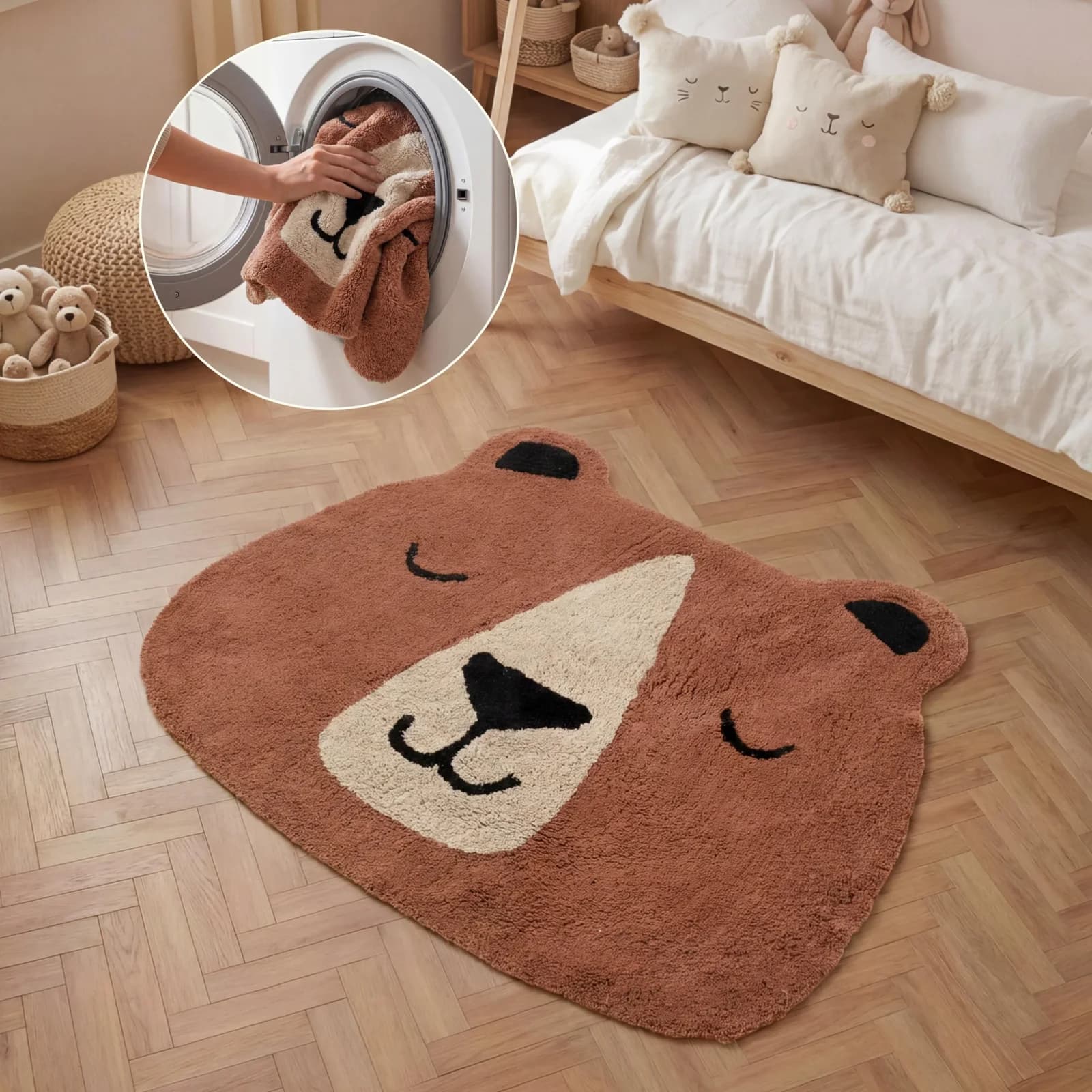Hanse Home Kinderteppich Benni Bär Motiv Braun Baumwolle