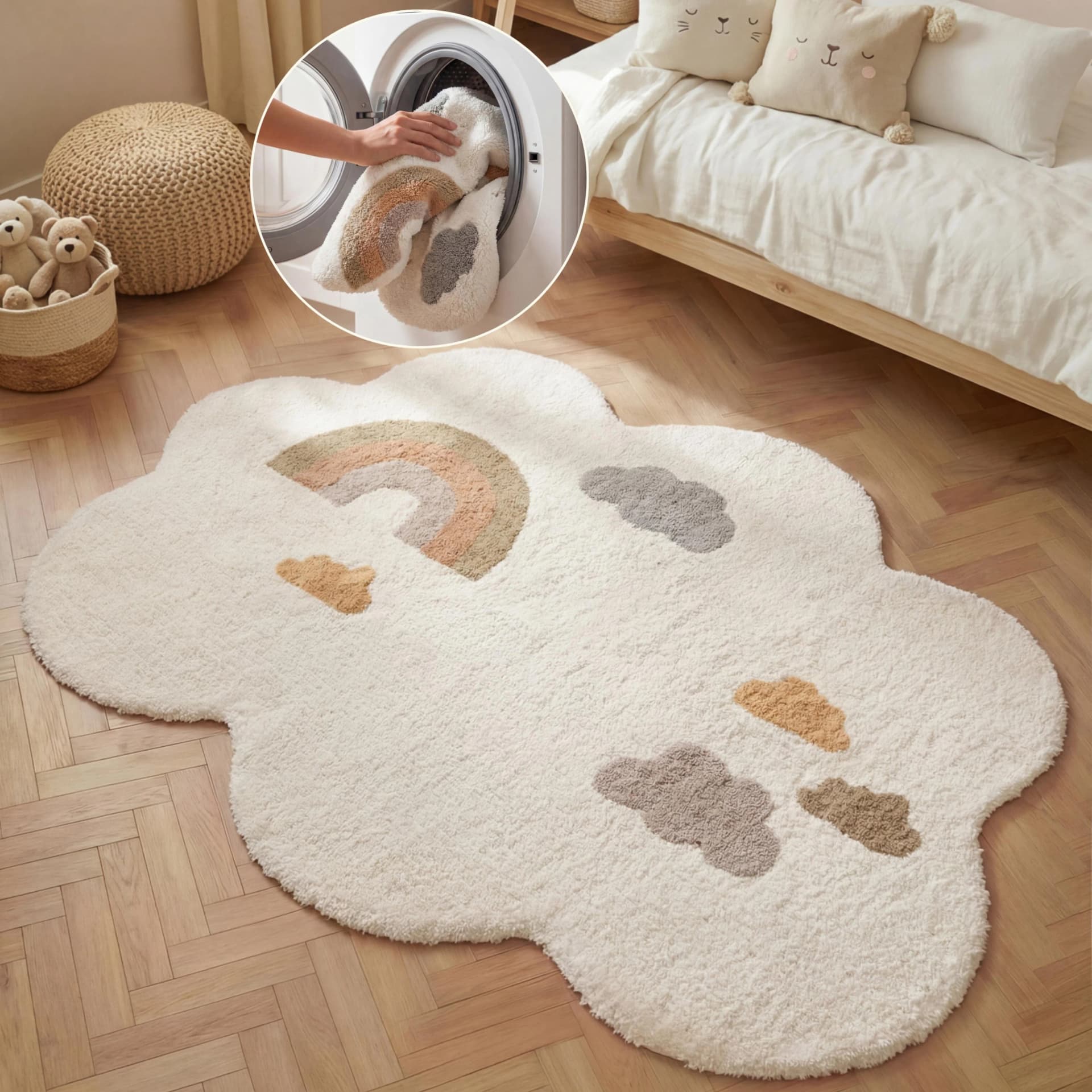 HANSE HOME Kinderteppich Willy Wolkenmotiv Beige/Bunt