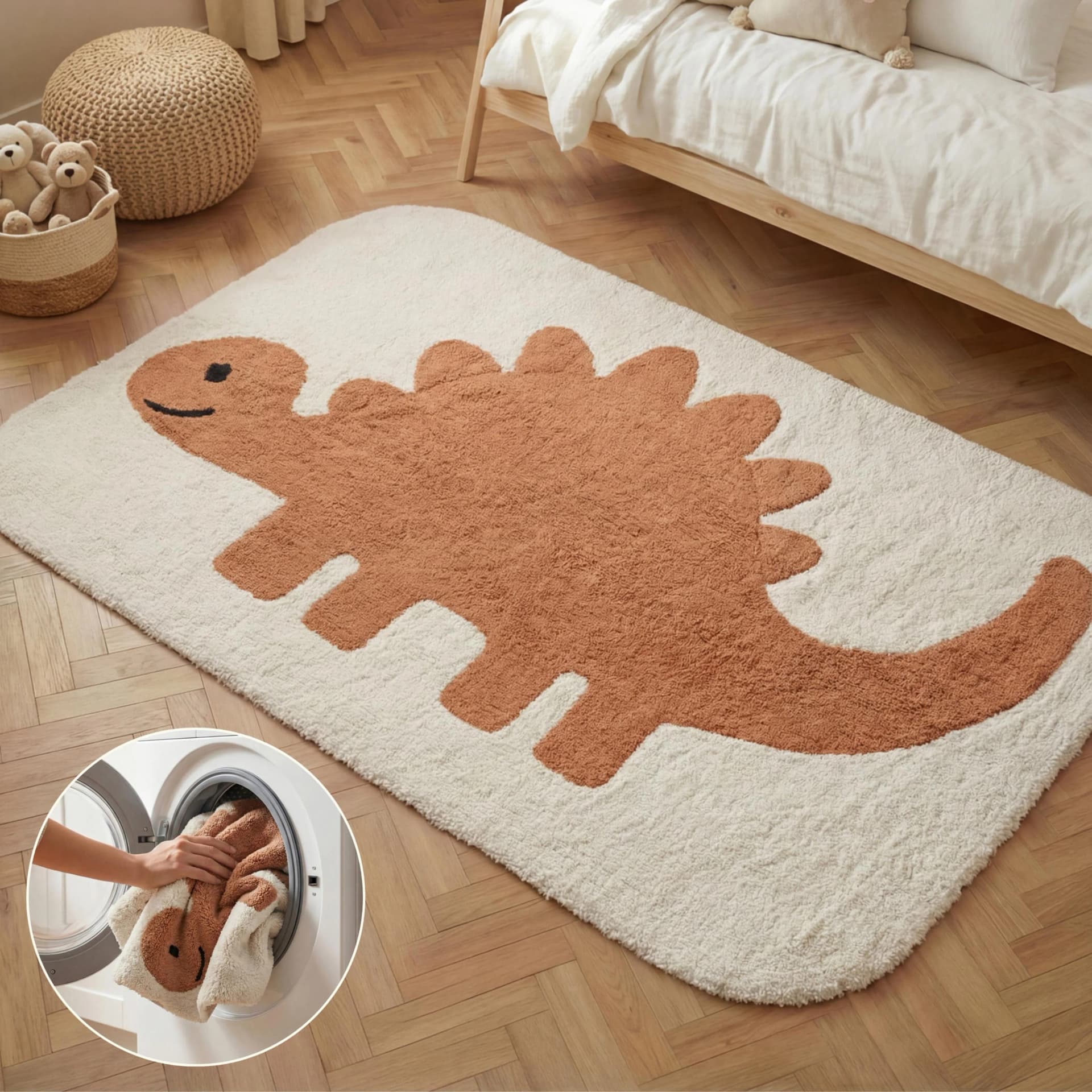 Hanse Home Kinderteppich Doro Dinosaurier Baumwolle Creme Orange