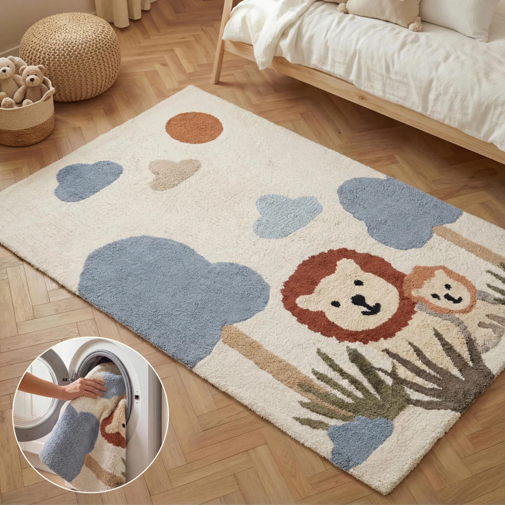 Hanse Home Kinderteppich Lionel Löwenmotiv Baumwolle Beige/Bunt