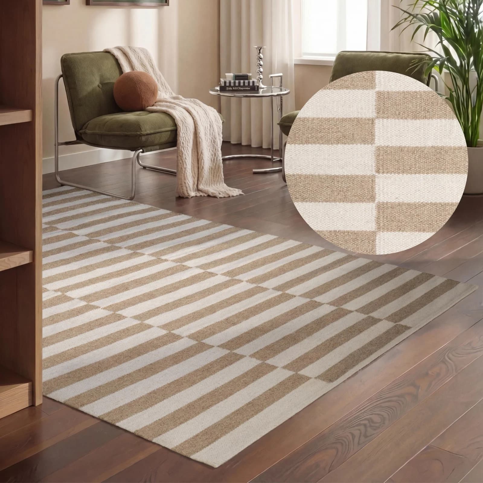 HANSE HOME Wollteppich Vika Beige/Weiß Handgewebt