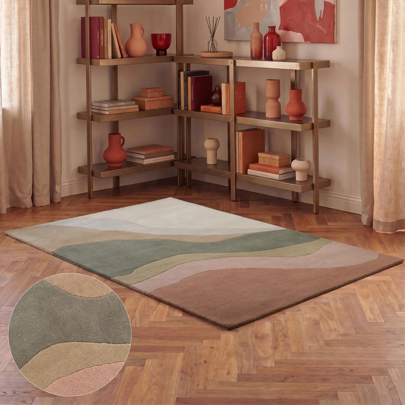 TED BAKER Wollteppich Flood Geometrisch Bunt Handgefertigt