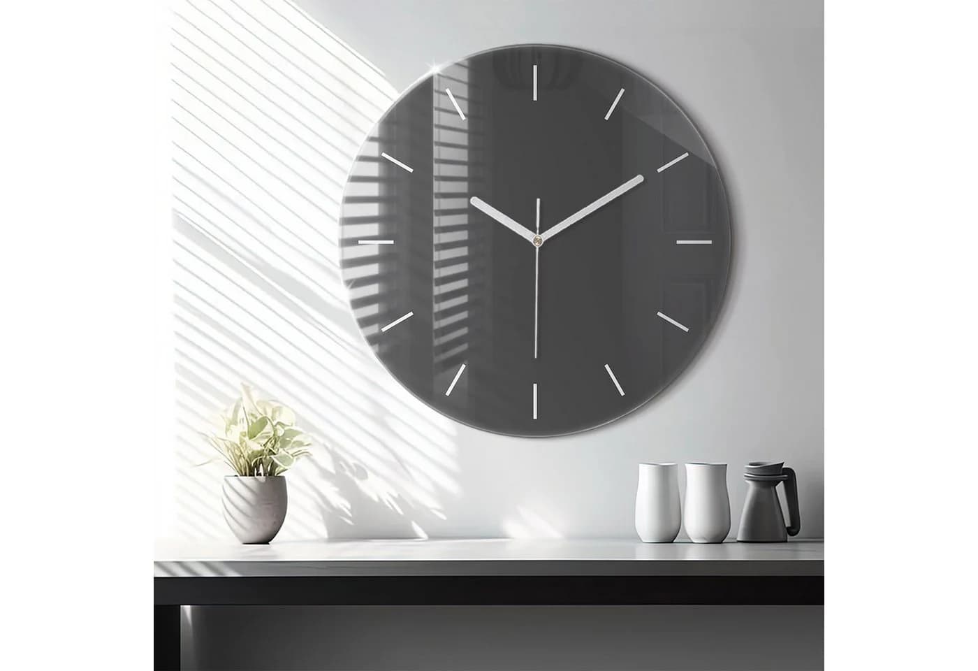 Tulup Glaswanduhr 60cm Grau Modern Gehärtetes Glas