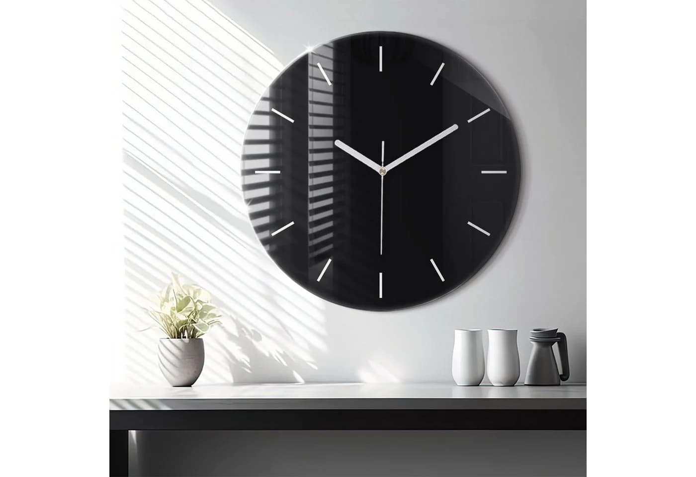 Tulup Glaswanduhr 60cm Modern Gehärtetes Glas Schwarz