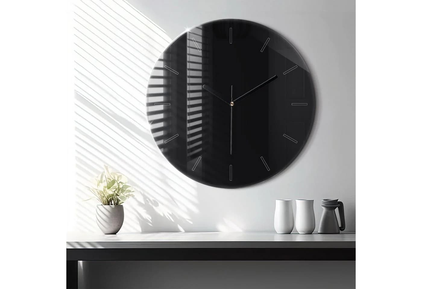 Tulup Moderne Glaswanduhr 60cm Schwarz Gehärtetes Glas