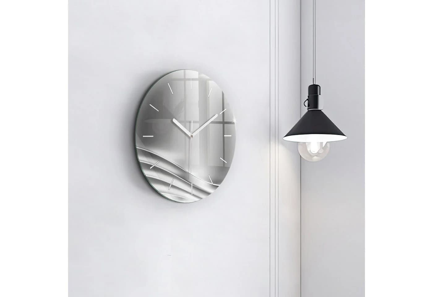 Tulup Wanduhr Rund Glas Silber Modern Abstrakt - Bild 3