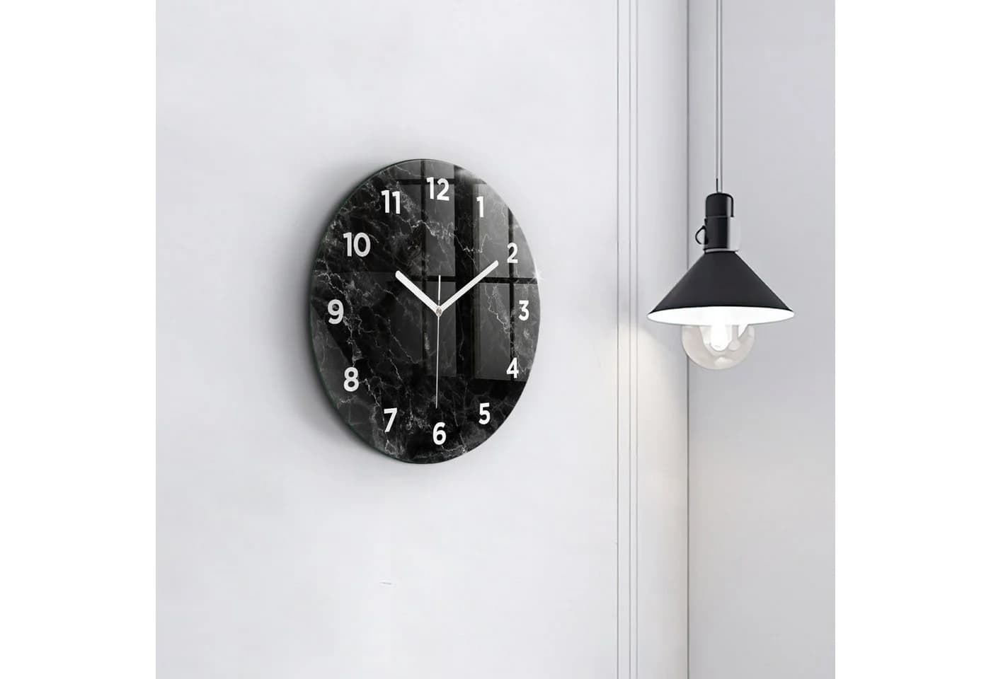 Tulup Wanduhr Glas Dunkel Marmor Runde Deko - Bild 3