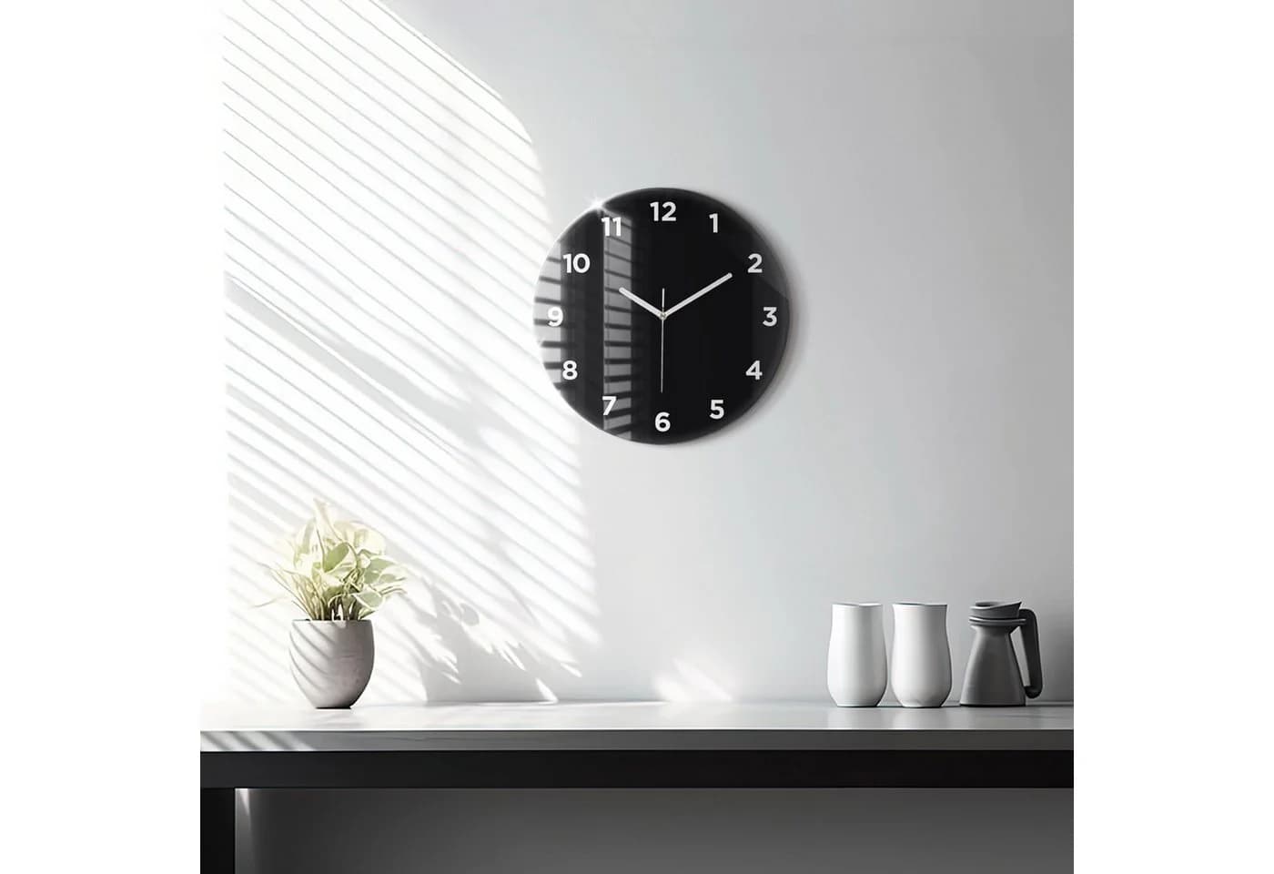 Tulup Glaswanduhr 30cm Schwarz Modern