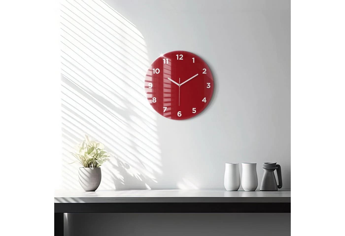 Tulup Moderne Glaswanduhr 30cm Gehärtetes Glas Rot