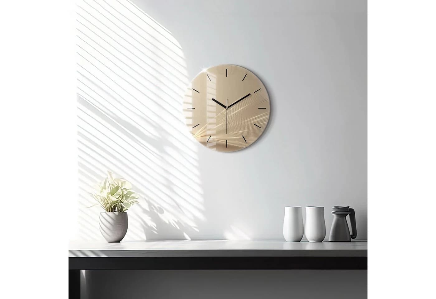 Tulup Wanduhr Glasuhr Abstraktes Licht Schwarz Modern