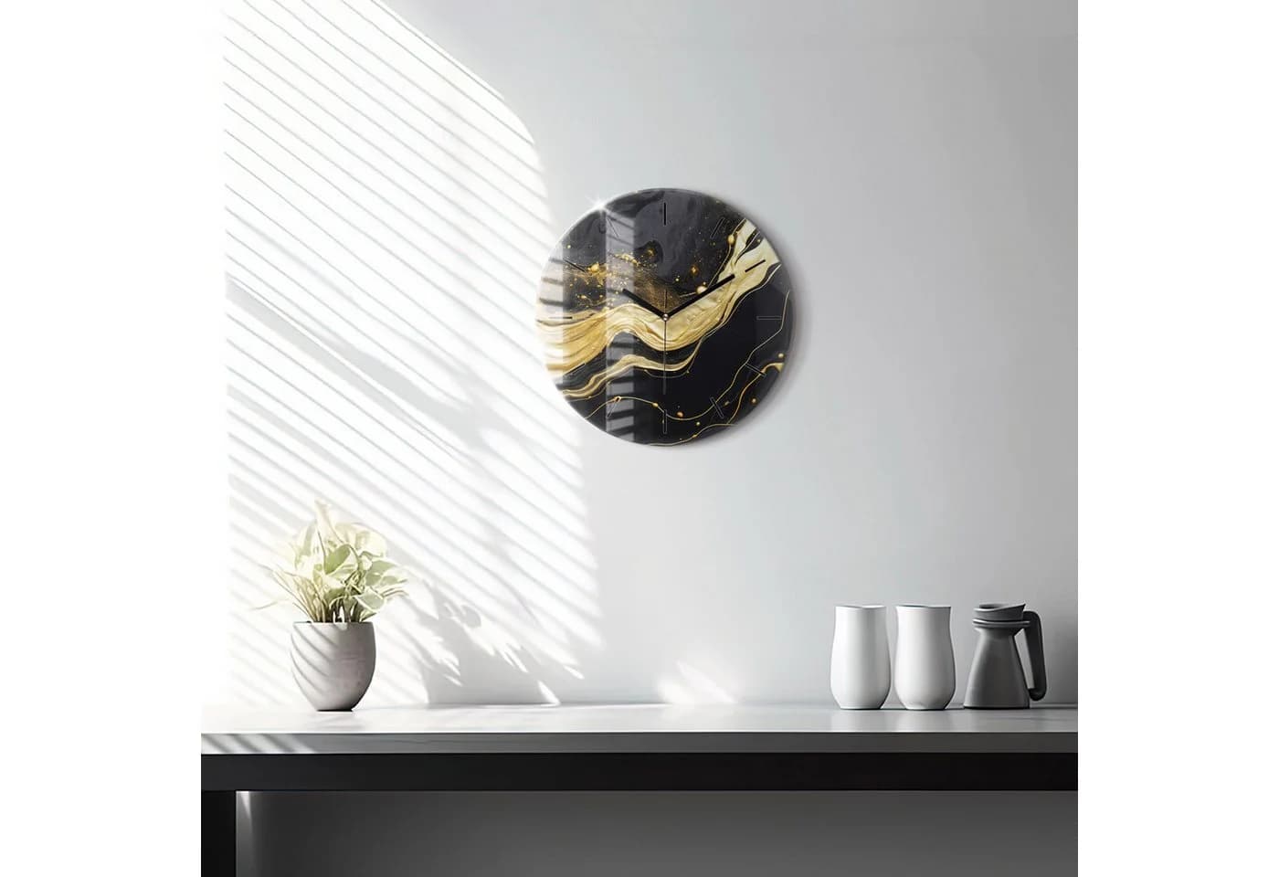 Tulup Wanduhr Moderne Glasuhr Goldene Marmor-Uhr aus Gehärtetem Glas - Bild 1