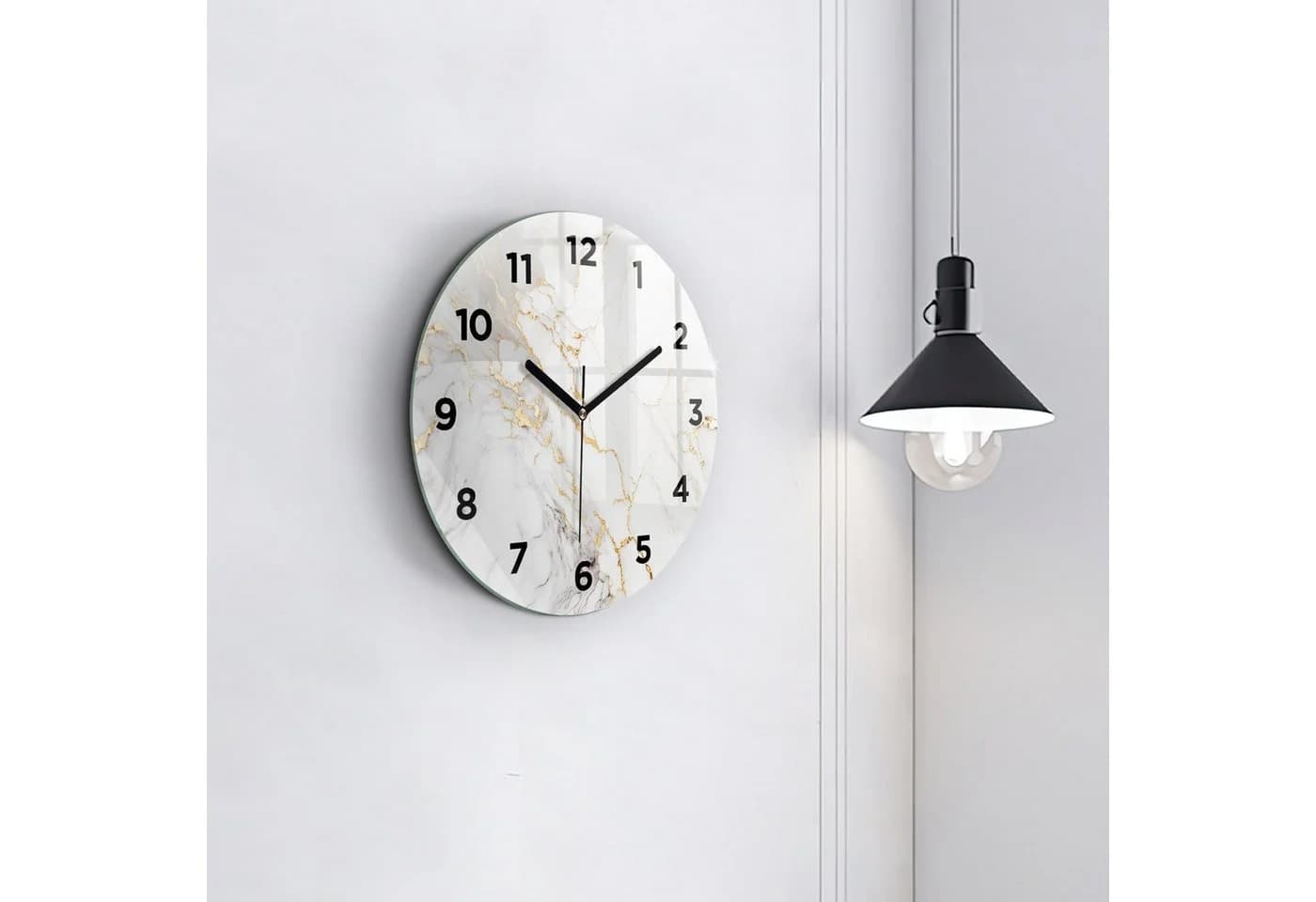 Tulup Wanduhr Glasuhr Marmor Dekorative Runde Uhr aus Gehärtetem Glas - Bild 3