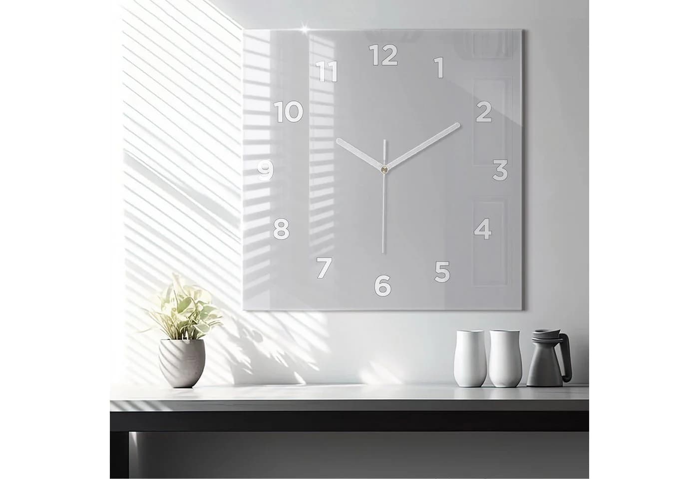 Tulup Quadratische Wanduhr 60x60 cm aus Gehärtetem Glas Grau