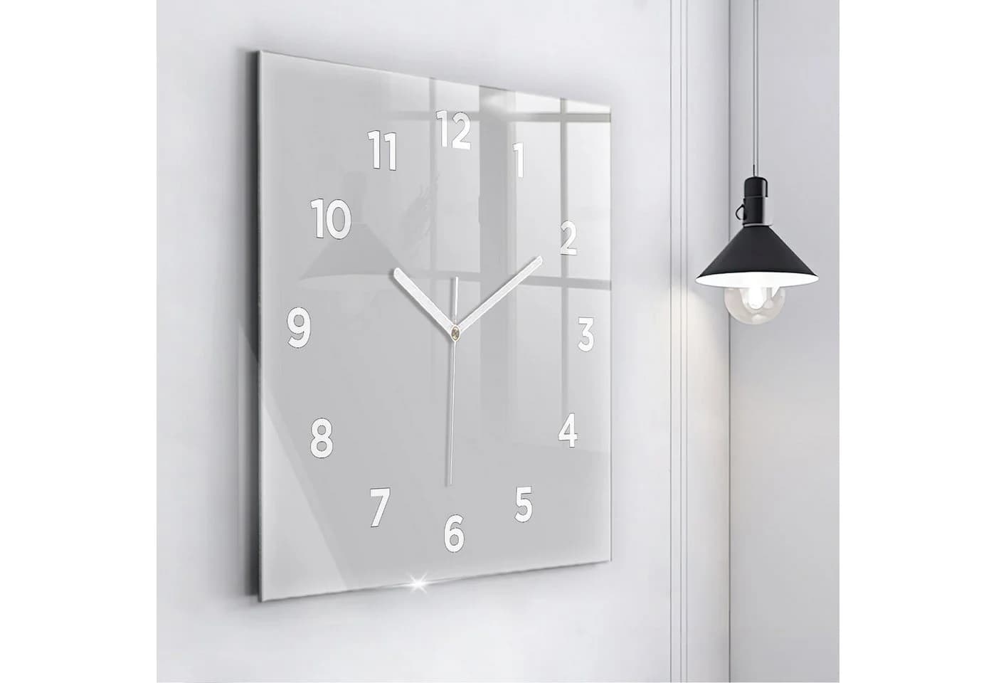 Tulup Quadratische Wanduhr 60x60 cm aus Gehärtetem Glas Grau - Bild 3