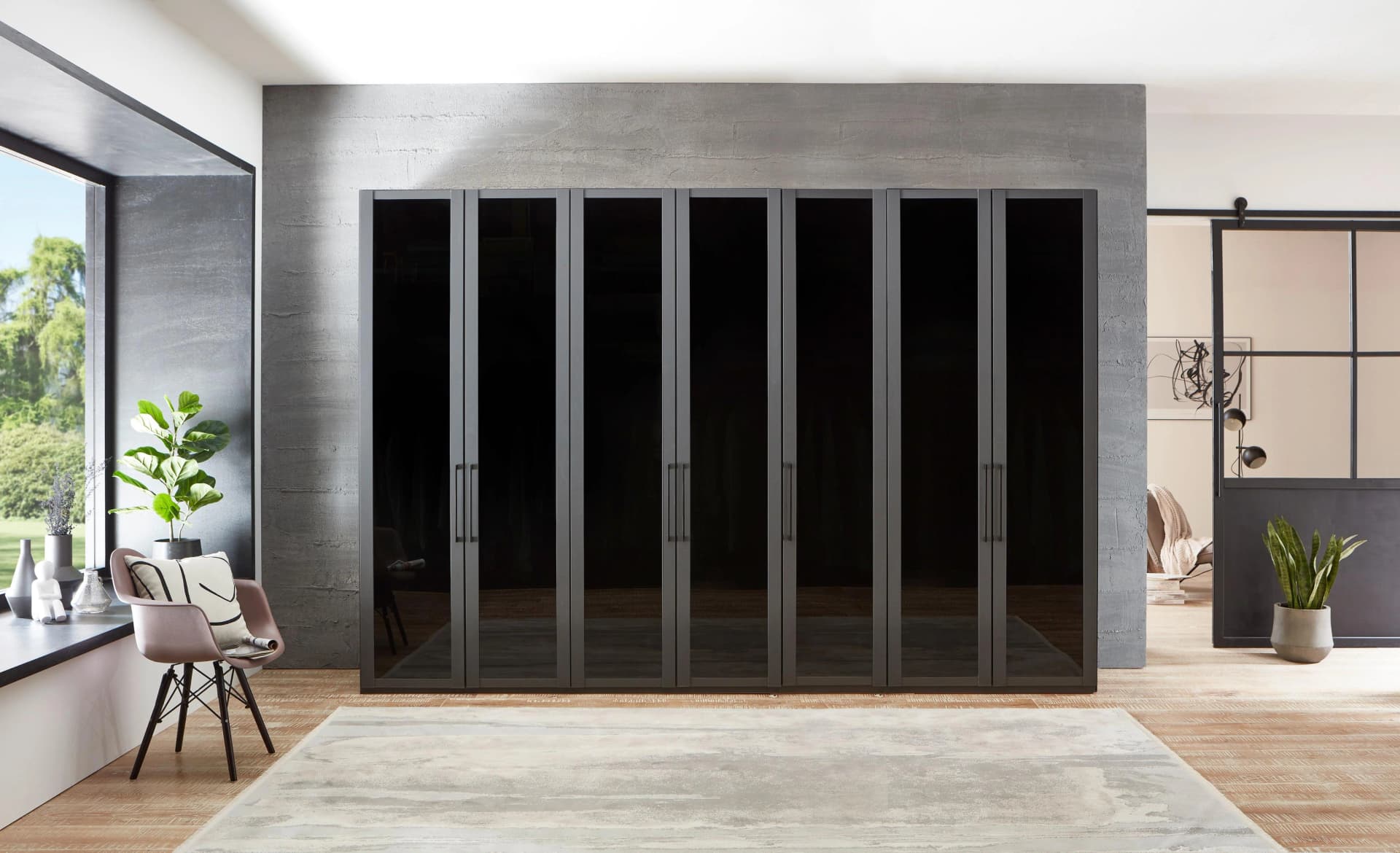 WIEMANN Kleiderschrank Split Grau Glas Holzwerkstoff mit Türendämpfung