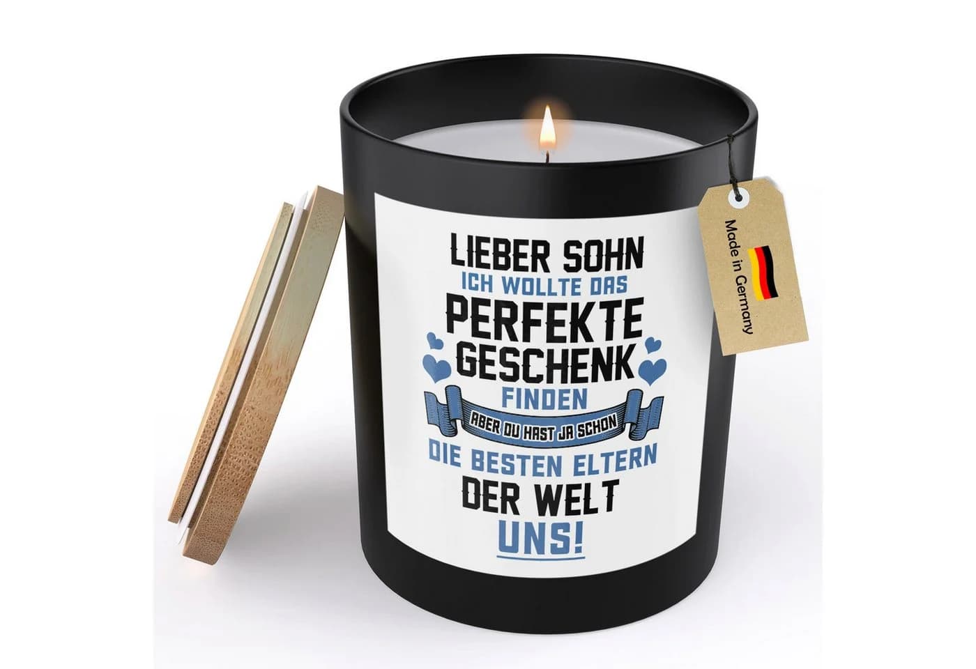 22Feels Duftkerze Sojawachs Schwarz Glas Bambusdeckel