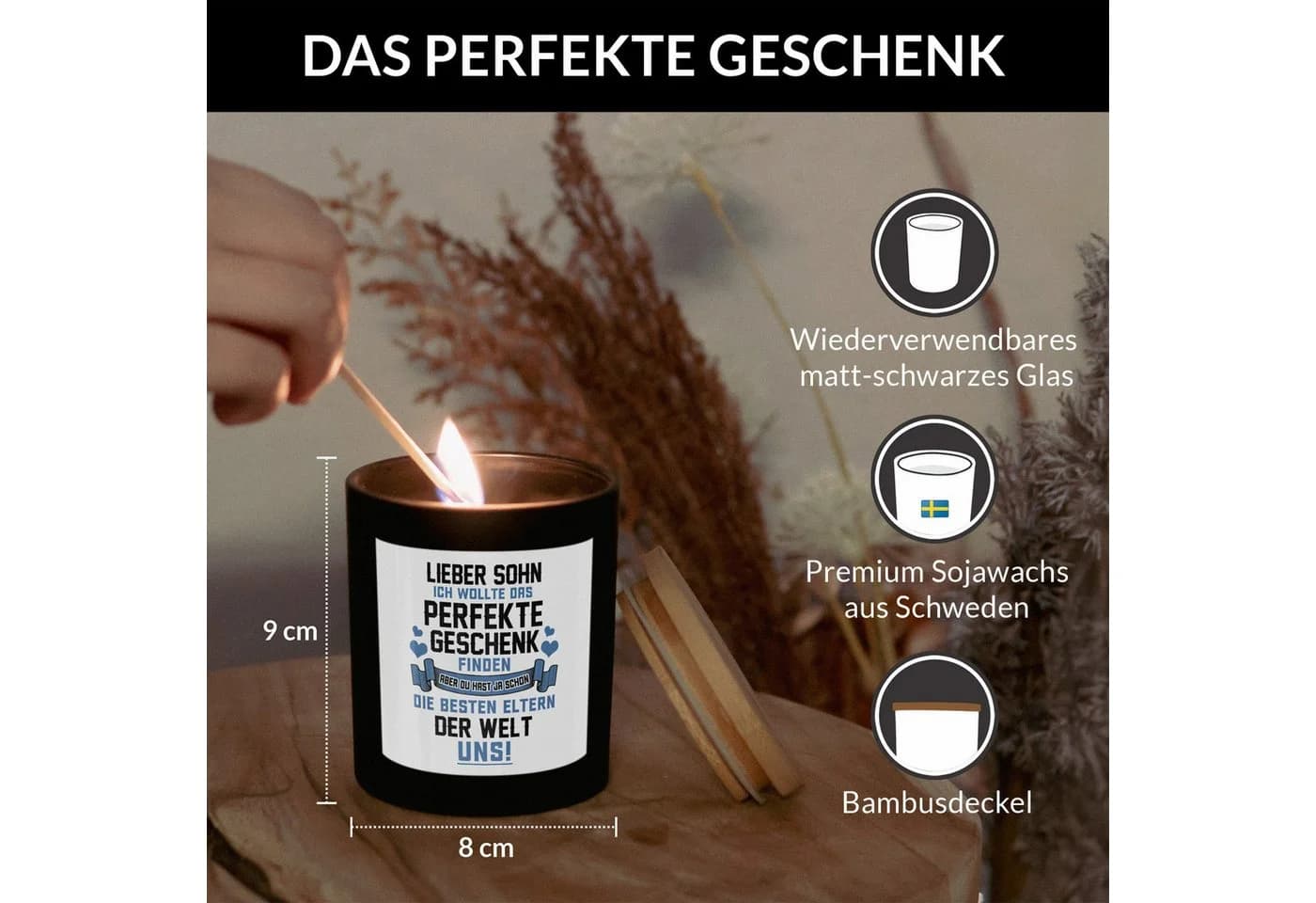 22Feels Duftkerze Sojawachs Schwarz Glas Bambusdeckel - Bild 5