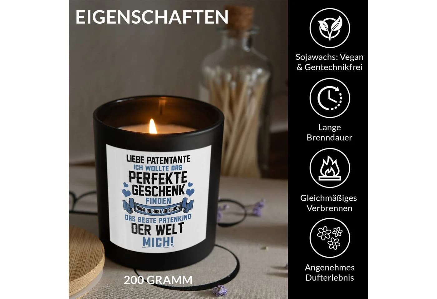 22Feels Duftkerze "Kaiserliche Entspannung" Schwarz Glas Bambusdeckel