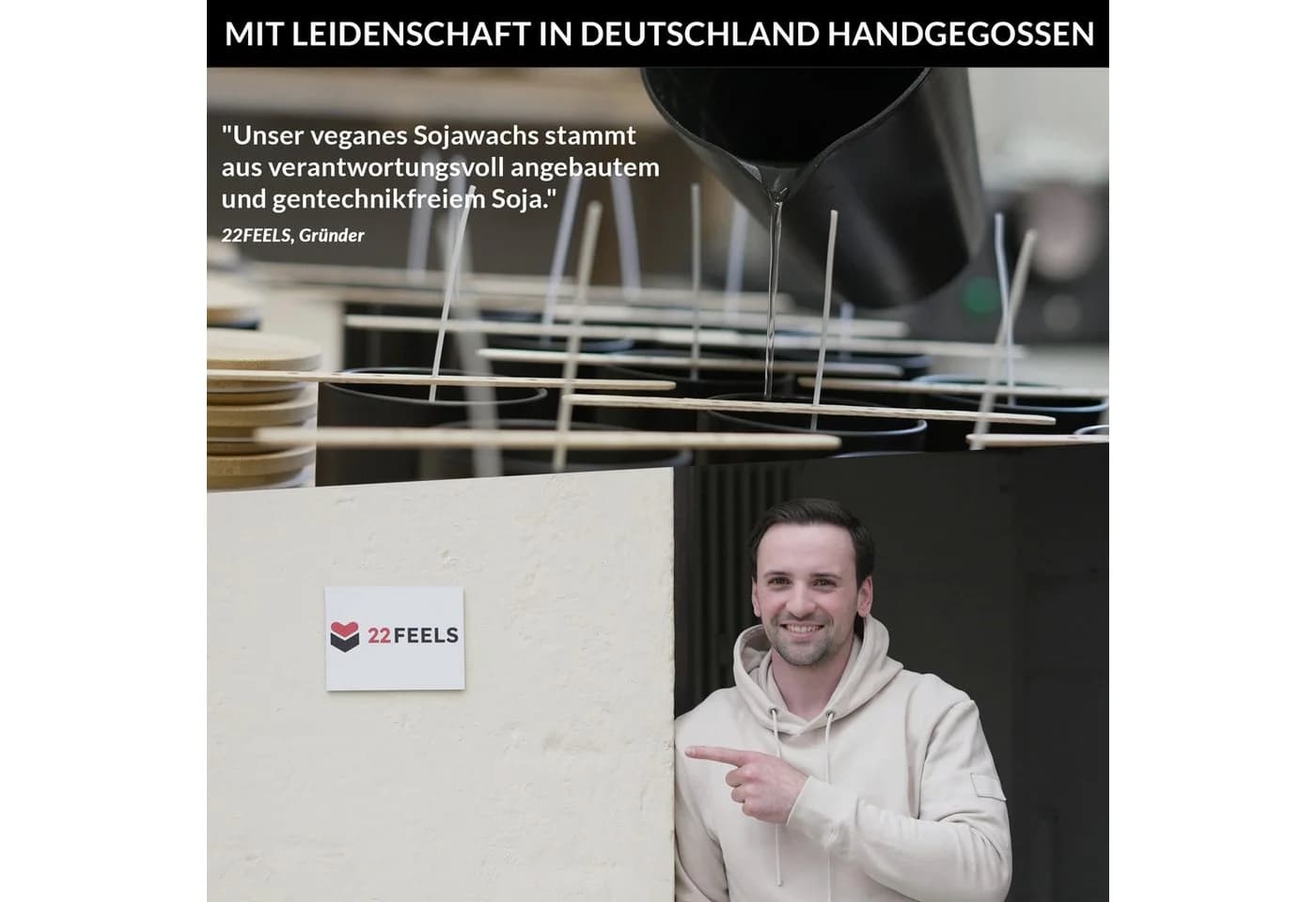 22Feels Duftkerze "Kaiserliche Entspannung" Schwarz Glas Bambusdeckel - Bild 5