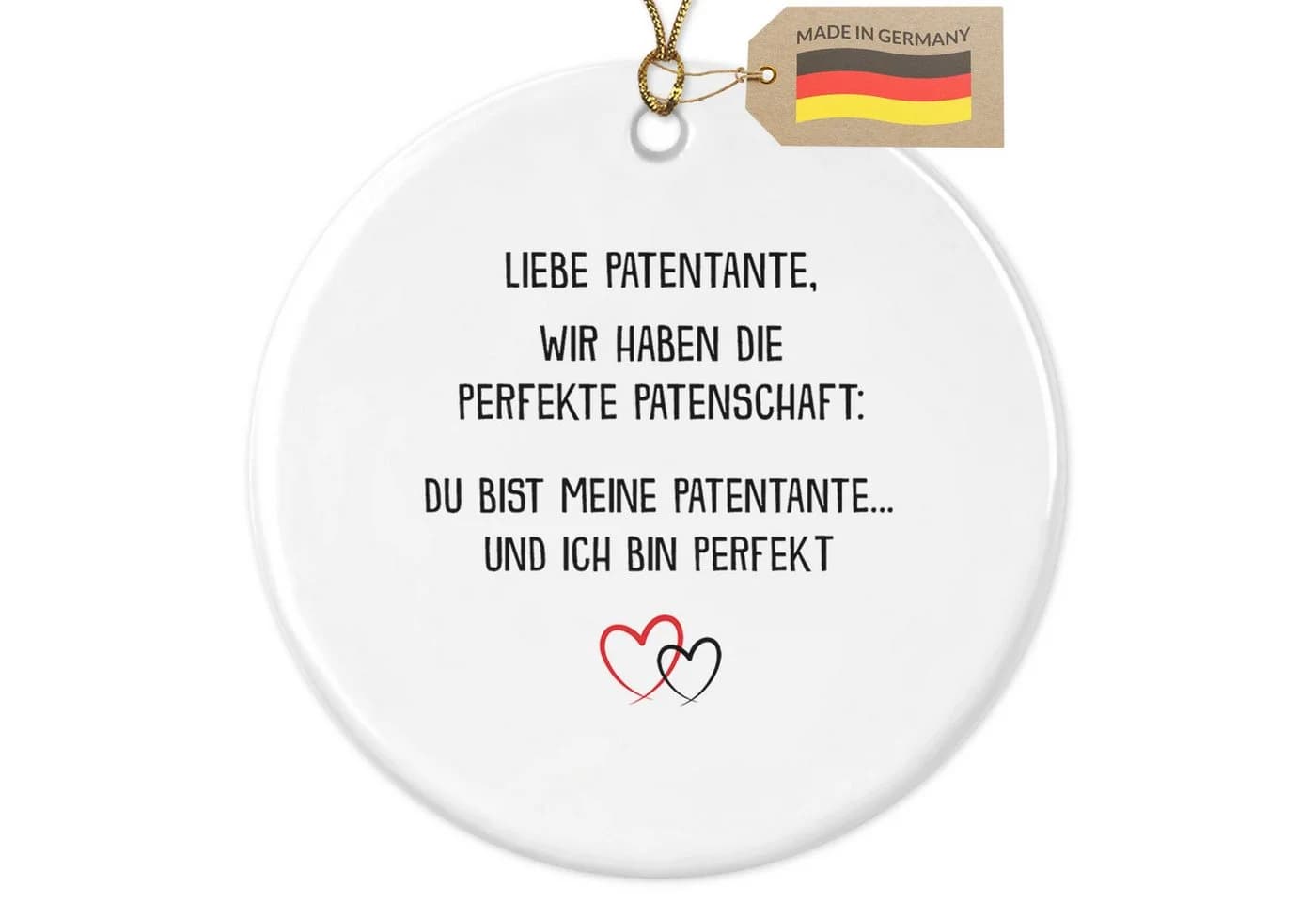 22Feels Weihnachtsbaumkugel Keramik Weiss Patentante Motiv - Bild 2