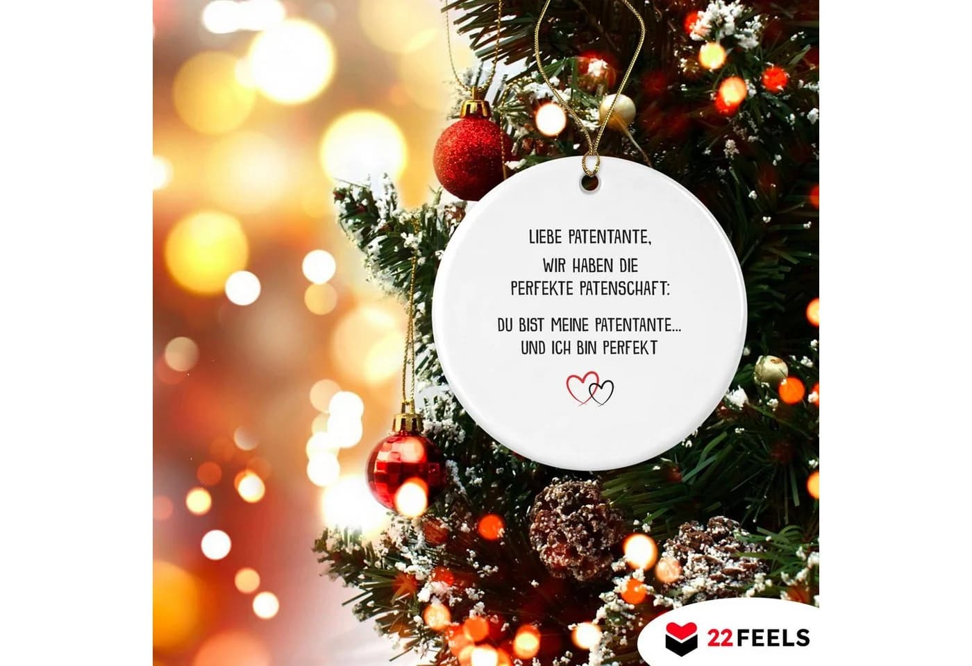 22Feels Weihnachtsbaumkugel Keramik Weiss Patentante Motiv - Bild 4