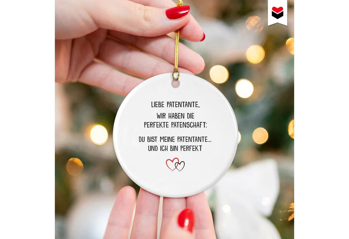 22Feels Weihnachtsbaumkugel Keramik Weiss Patentante Motiv - Bild 5