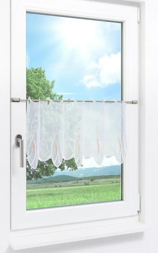 Plauener Spitze® Scheibengardine Melanie Orange Transparent