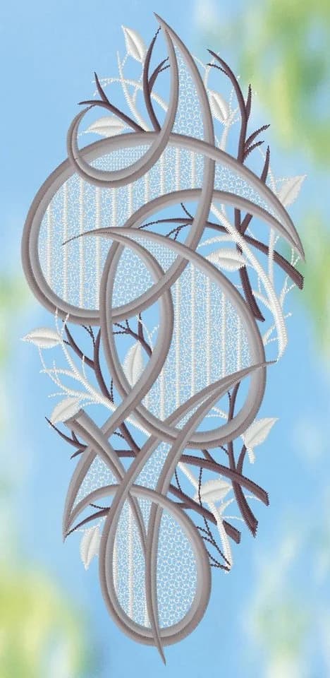 Plauener Spitze® Fensterbild modernes Ornament grau/weiß/violett
