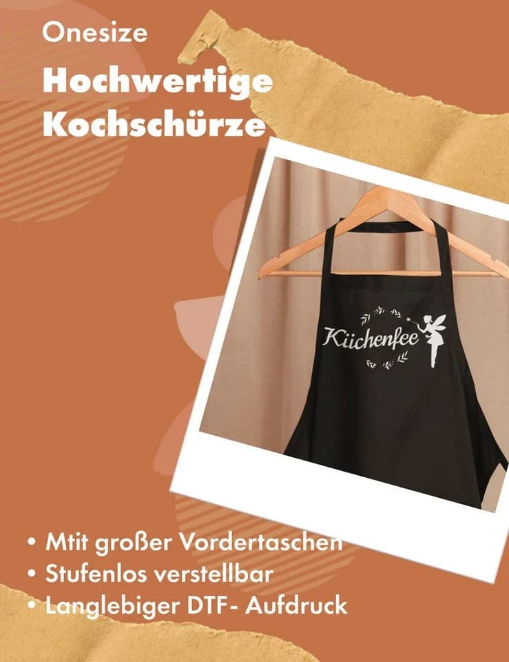 Youth Designz Kochschürze Damen Schwarz Küchenfee Print mit Tasche - Bild 3