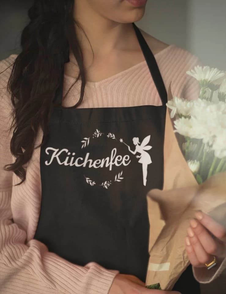 Youth Designz Kochschürze Damen Schwarz Küchenfee Print mit Tasche - Bild 4