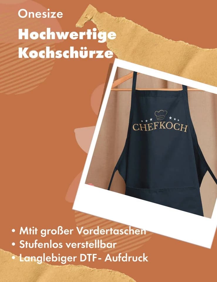 Youth Designz Grillschürze Herren Chefkoch Print Navyblau Kochschürze mit Tasche - Bild 4