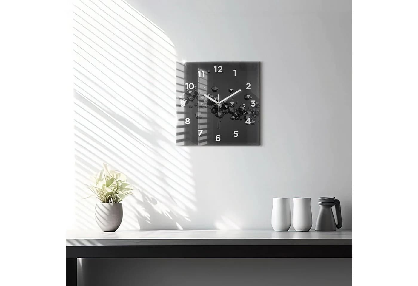 Tulup Wanduhr Modern Glas Rechteckig Schwarz Gehärtet