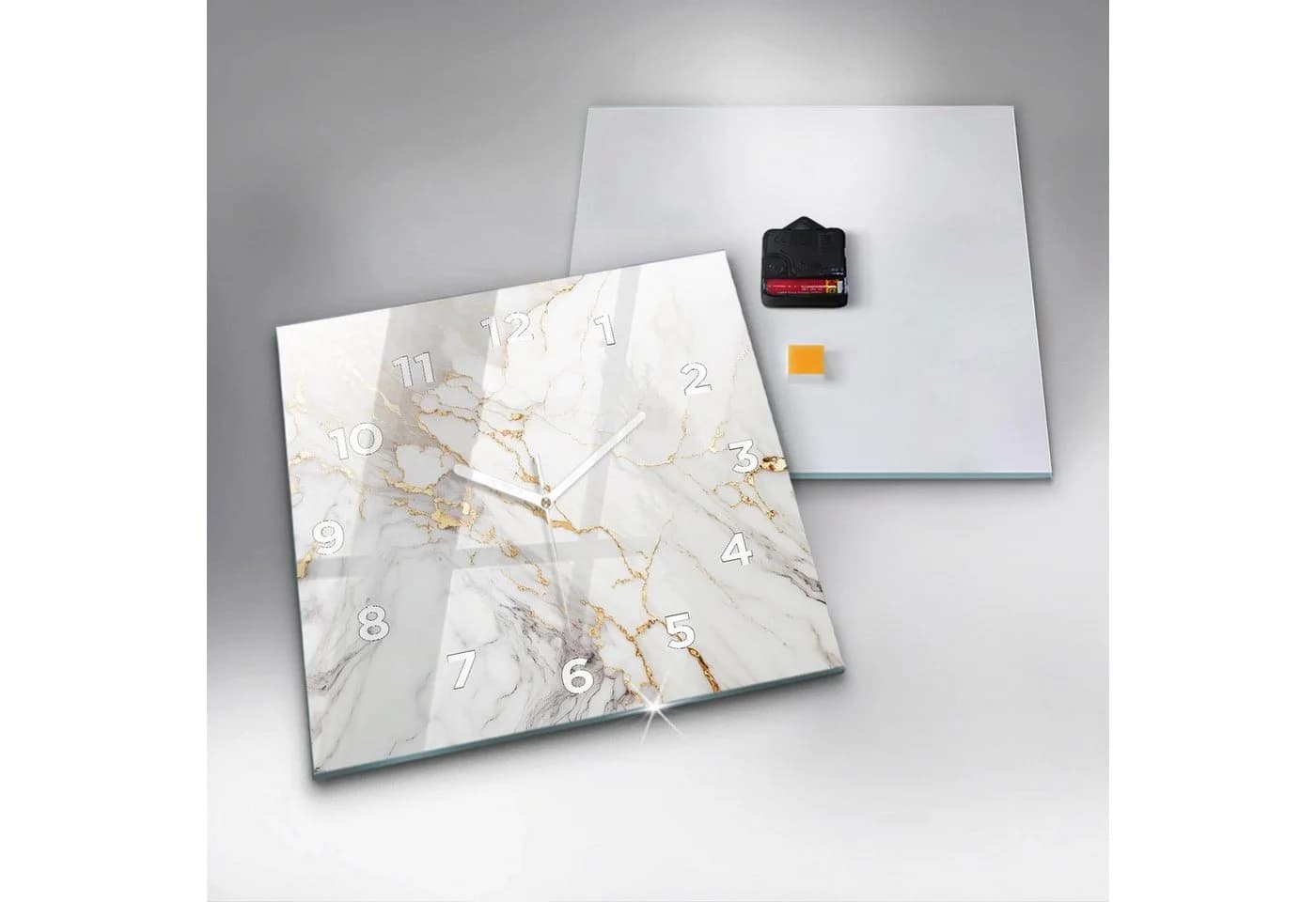 Tulup Wanduhr Glasmarmoruhr Dekorative Rechteckige Uhr aus Gehärtetem Glas Weiss - Bild 4